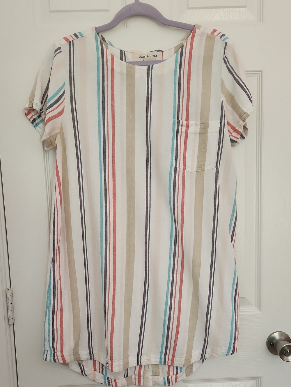 Anthropologie cloth & stone Boho Hippie Cowgirl White Striped Linen Blend Dress
